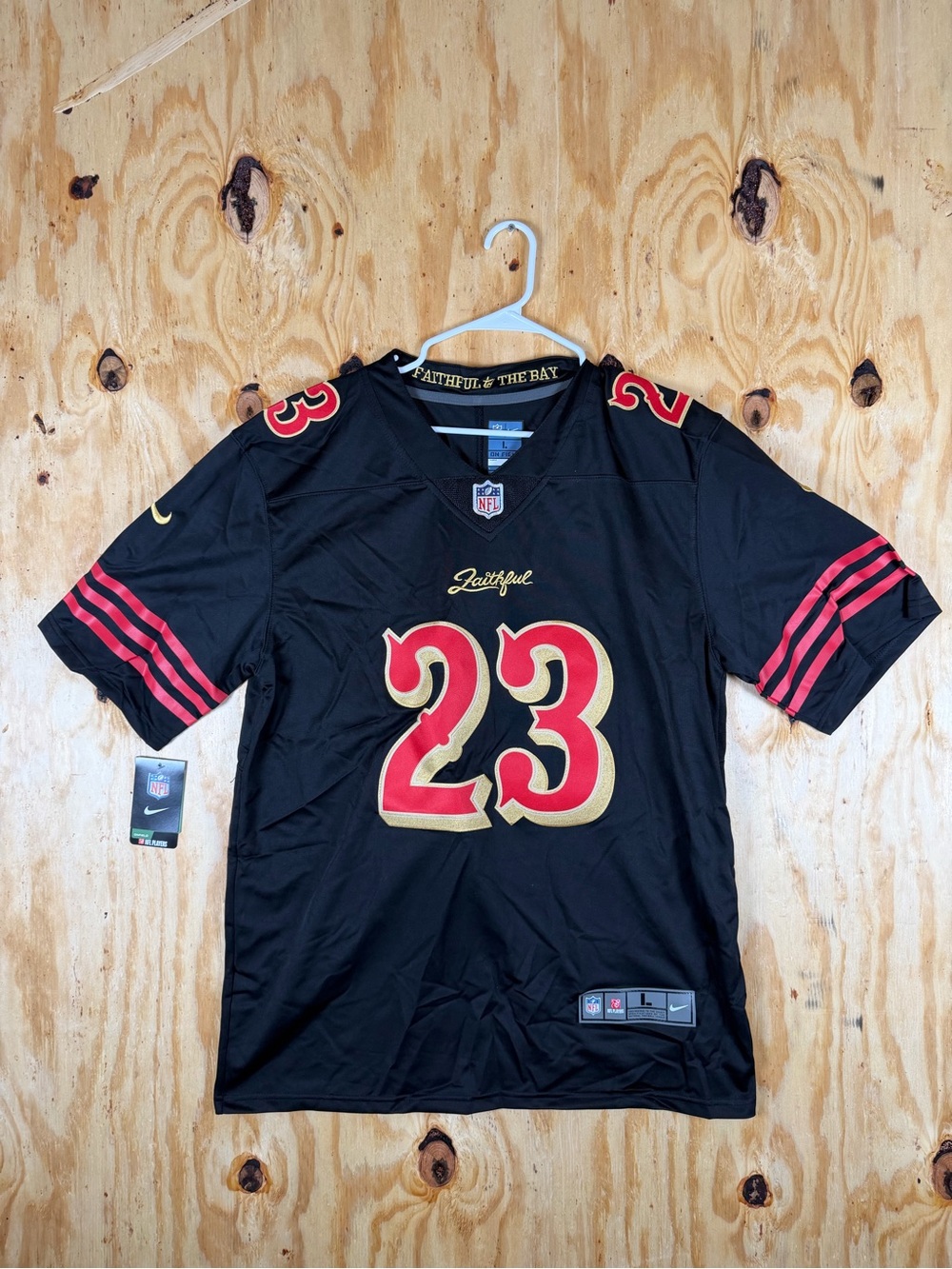 Nike Christian McCaffrey Men’s Black Jersey with Red & Gold - #23